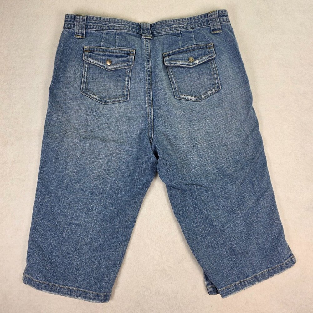 Venezia Bermuda Shorts Women’s 16 Blue Denim Stretch Mid Rise Button Flap Pocket - Picture 3 of 7